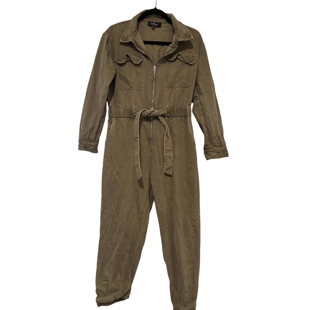 Women's Lulu's sz S green/brown heavy cotton long sleeve jumpsuit #750